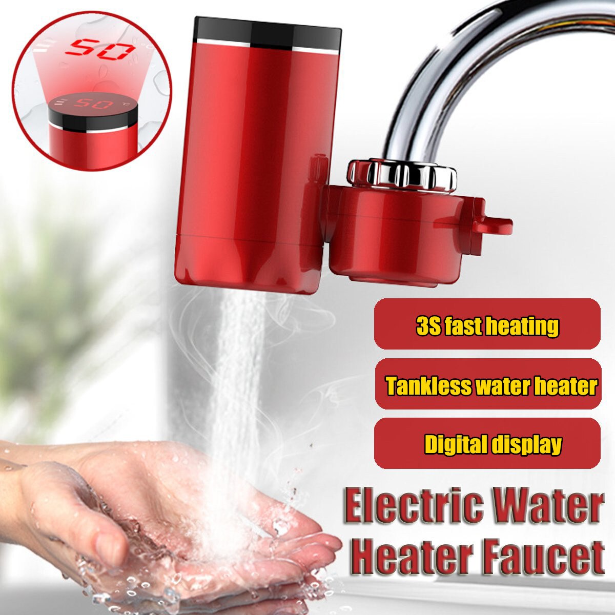 3000W Instant Kitchen Faucet Temperature Display Electric Water Cold Heating Faucet 220V Tankless Instantaneous Water Heater