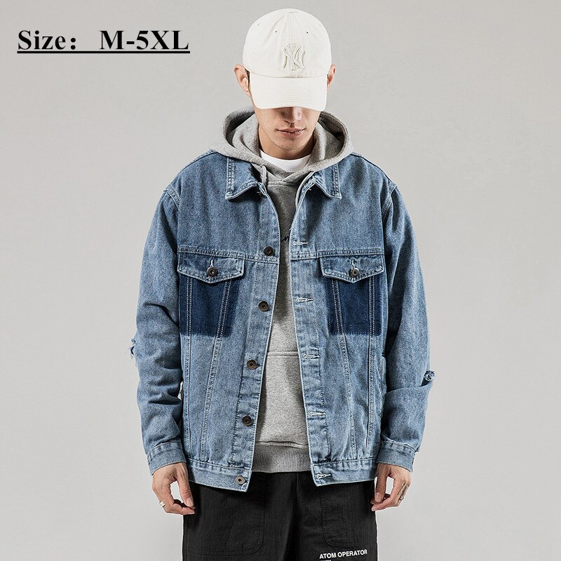 Streetwear tie-dye pocket solid color wild trend four seasons denim casual washed denim jacket men's jeans jacket coat