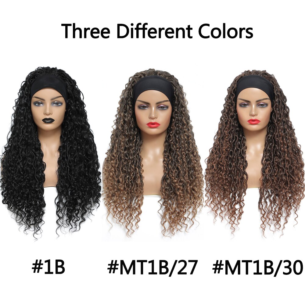 Ombre Brown Headband Synthetic Braided Wigs For Black Women 24 Inch Natural Glueless Hair Wig SOKU Faux Locs Crochet Curly Hair