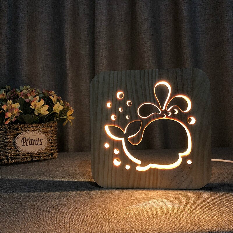 Firya led usb nattlampa trä hund tass katt varghuvud djur lampa nyhet barn sovrum 3d dekoration bordslampa barn gif: J