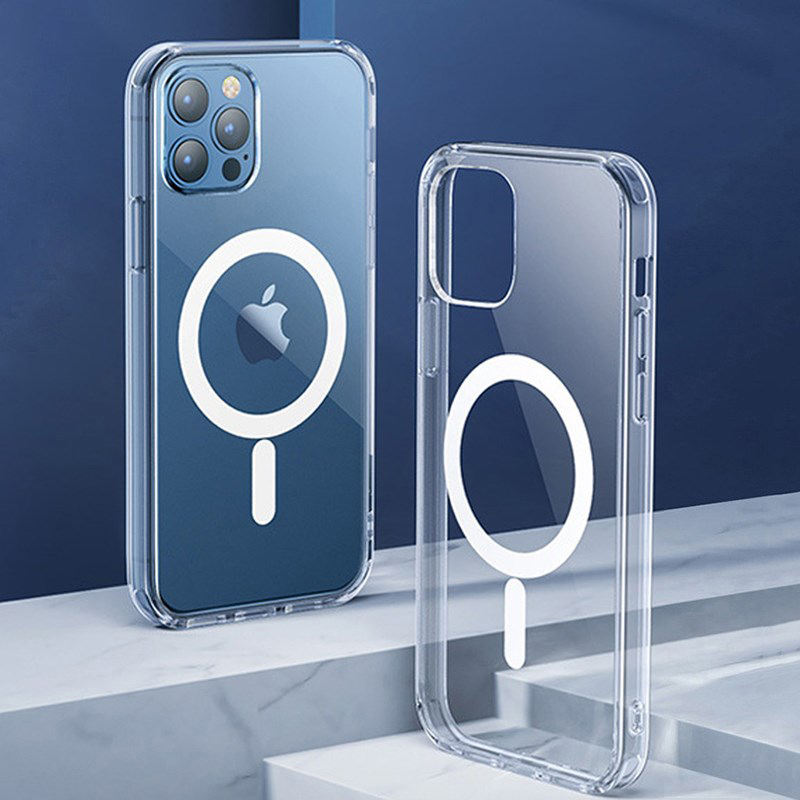Funda magnética transparente para iPhone 11 12 13 14 15Pro Max Mini 7 8 X XS Max XR Magsafing soporte cubierta de carga inalámbrica