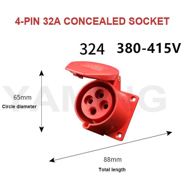 4-Core Pins 16A/32A Waterproof Industrial Plug Socket Concealed Open Connector Aviation Explosion-proof Male And Female: 32A concealed socket