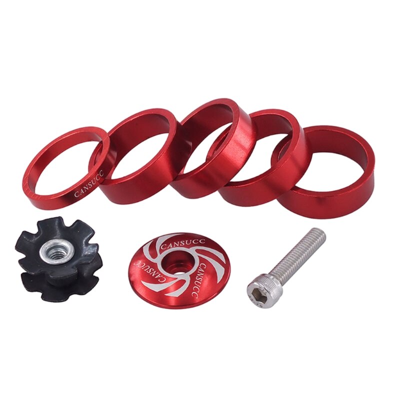 T4MF Fiets Headset Fiets Voorvork Stam Ring Pakking Set 1/8 Inch Headset Spacer W/Stuurpen Top Cap: Rood