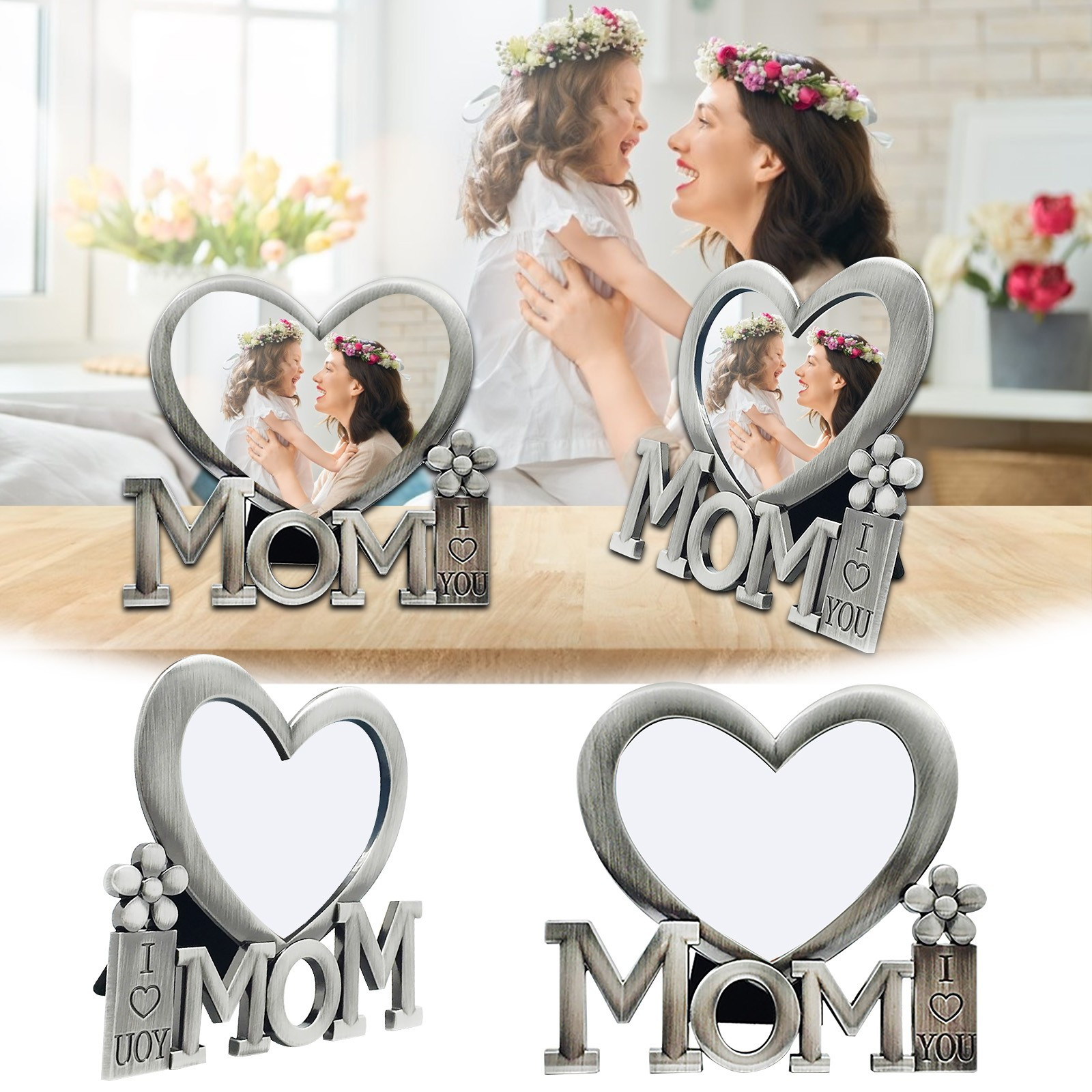 Mom Picture Farme Mom I Love Mom Heatr-shaped Photo Frame Mother Day Picture Farme