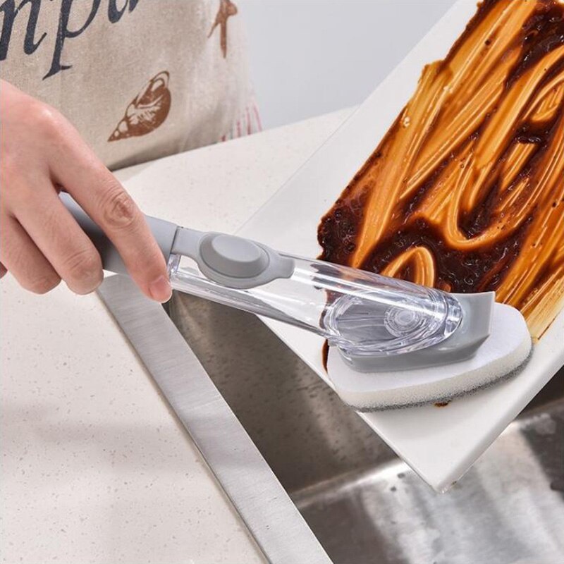 Lange Handvat Pot Borstel Dish Bowl Wassen Borstel Zeepdispenser Aanrecht Scrubber Automatische Spons Vaatwasser Borstel