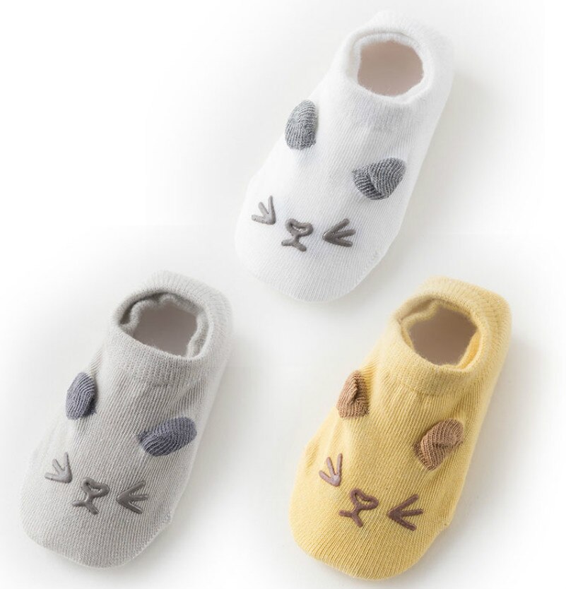 3x Pairs Baby Socks Floor Non-slip Cotton Cartoon Doll Socks Baby Girls Boys Soft Cute First Step Shoe: 3 pair A / S (0-12 Months)