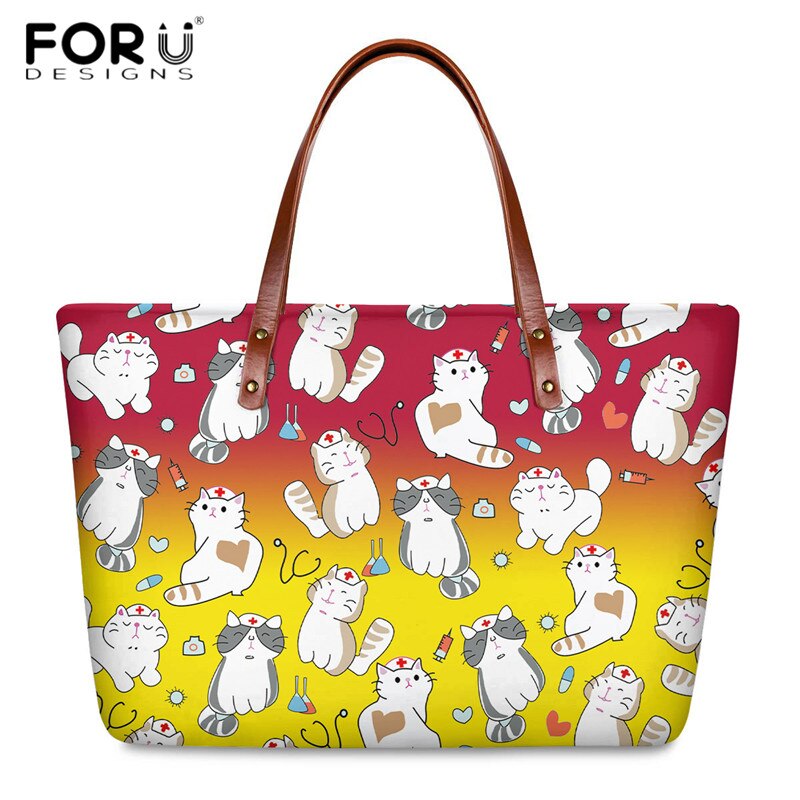 FORUDESIGNS Zipper torebki i portfele Cartoon pielęgniarka lekarz drukuj moda torby z bawełny dla kobiet podróż codzienna torba na ramię PU torebki: HQQ662AL