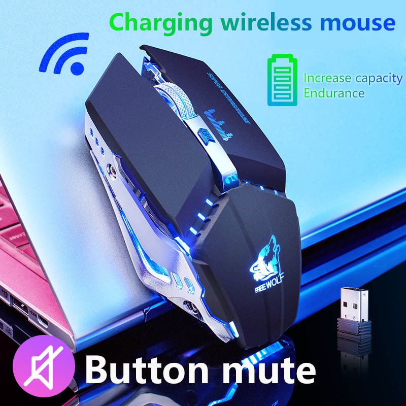 1600 Dpi Wireless Gaming Mouse Mute 2.4G Draadloze Oplaadbare Muis Lichtgevende Led Backlit Optische Computer Muis Voor Pc Laptop