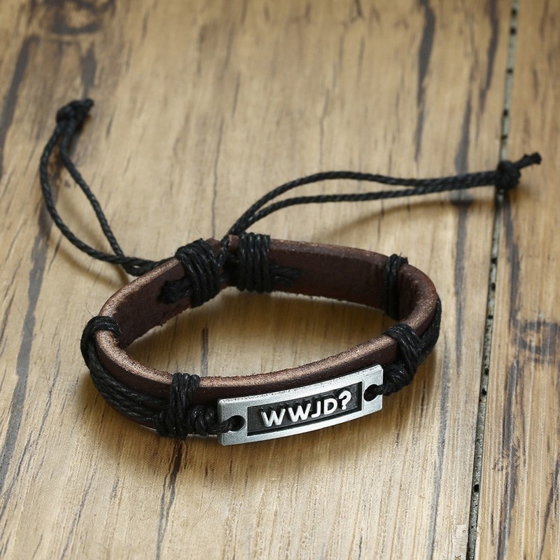 WWJD Men's Leather Bracelet What Would Jesus Do Cuff Bangle Friendship Bracelet Christian Religious