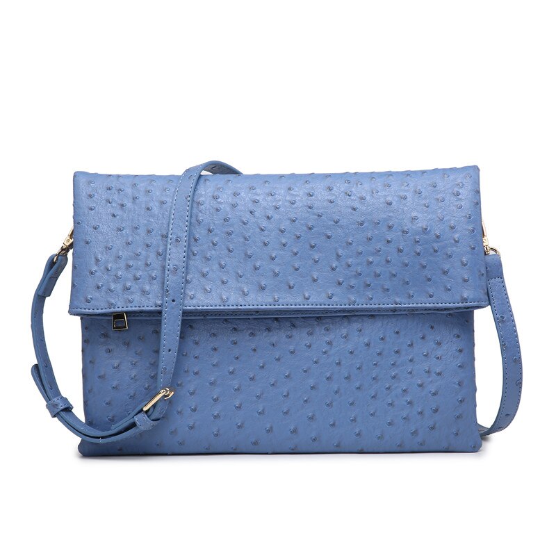 Dame Opvouwbare Clutch Bag Python Lederen Schoudertas Struisvogel Clutch Handtas Met Achterzak Avondfeest Zak: O-Blue