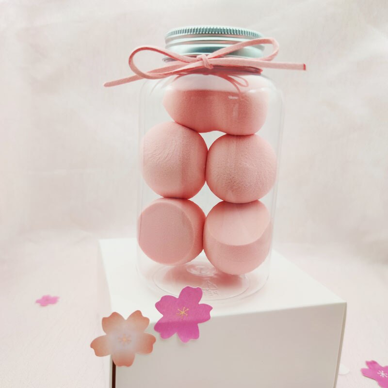 5pcs/jar beauty sponge cosmetic makeup sponges foundation puff red velvet make up 2 drops water 2 oblique cuts 1 gourd shape: Morning mist rose