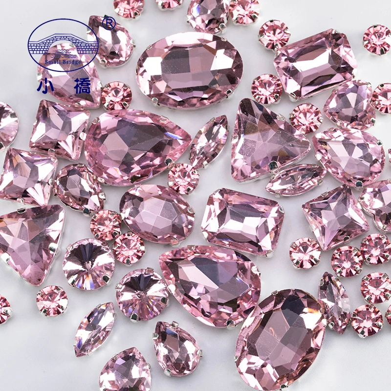 Glitter Gemengde Vorm Glas Steentjes Voor Kleding Roze Plaksteen Craft Edelstenen Kristal Naai Strass Met Klauw 50 stks/pak S048
