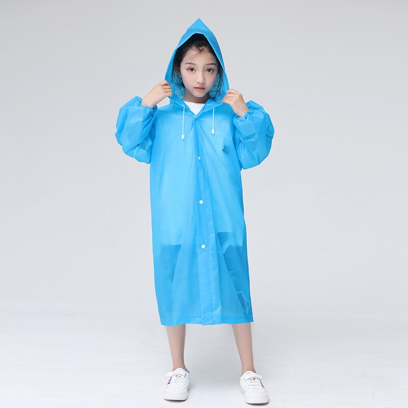EVA Children Raincoat Thickened Waterproof Rain Coat Kids Clear Transparent Tour Waterproof Rainwear Suit: Blue