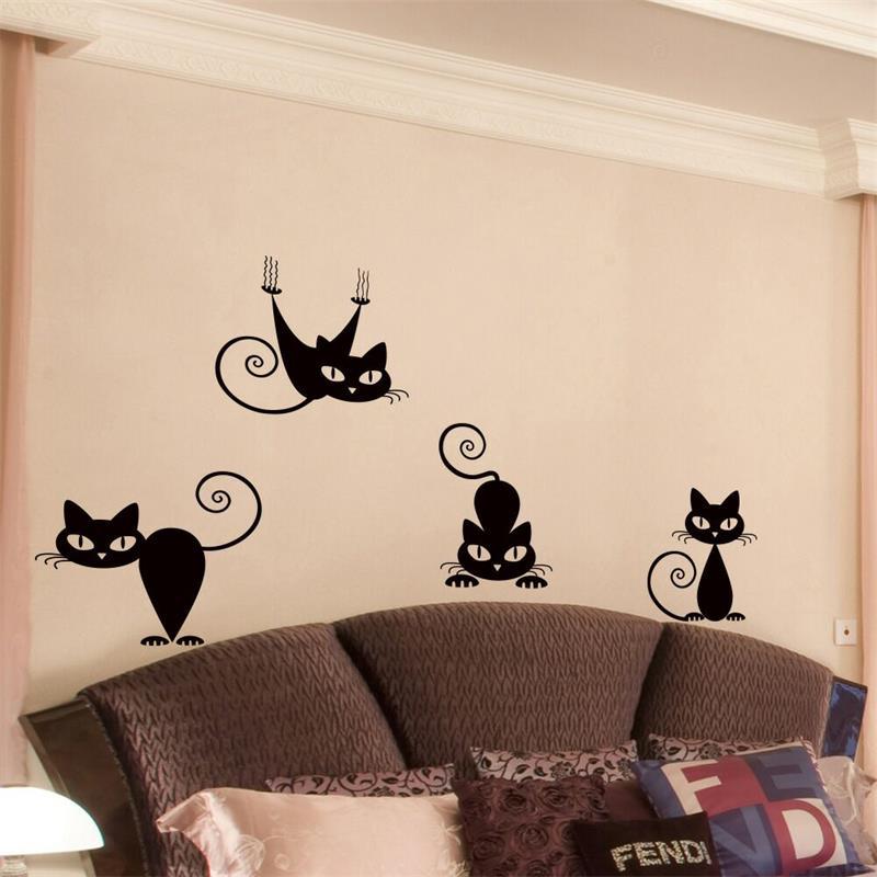 Leuke 4 Katten Muurstickers Hangen Op De Muur Voor Kinderkamer Muur Stickers Playing Game Kamer Voor Woonkamer party Decoratie Art Mural