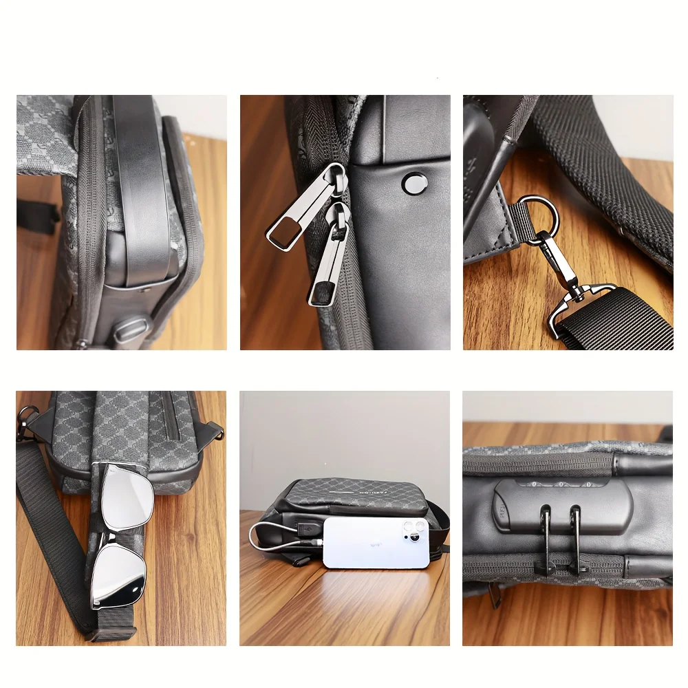 Waterproof Men's Crossbody Bag Anti Theft Sling Bag Multifunction Chest Bags Shoulder Bag Messenger Bag with USB Charging Port