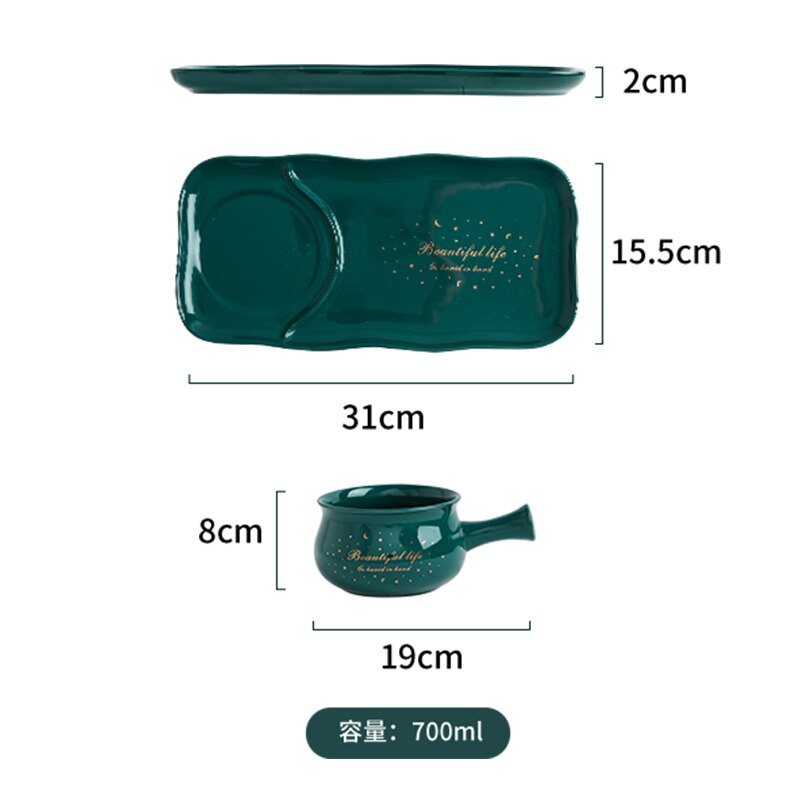 Ceramic Tableware Set Light Luxury Handle Bowl Breakfast Tableware Sushi Plate Dining Table Decoration Service Tray: D