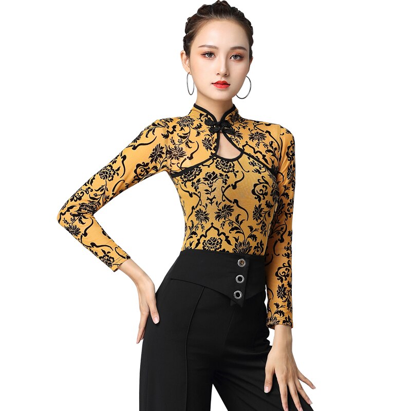 Tops de baile Latino de malla para mujer, ropa de baile de Salsa, ropa de baile de salón, traje de baile, ropa de de escenario, DL7257