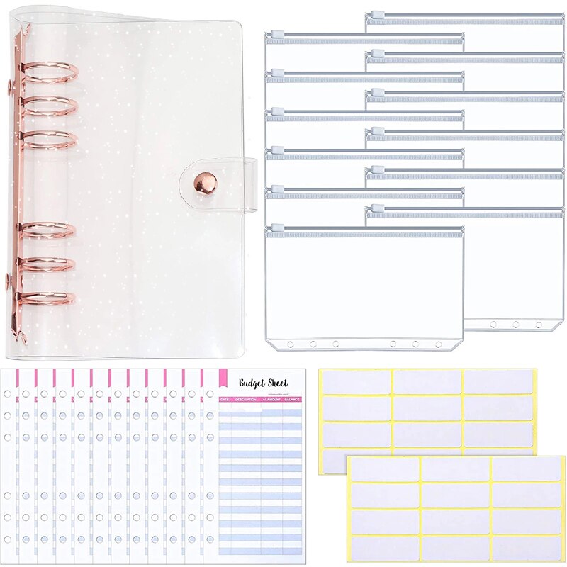 27 Stuks 6 Ringband A6 Planner Notebook Met 12 Stuks Binder Rits Zakken En Budget Lakens Voor Persoonlijke budget Planner: Sequins