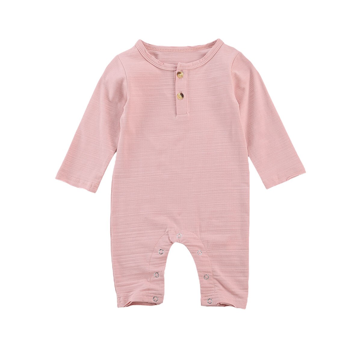 Wallarenear 0-18M Pasgeboren Baby Meisjes Jongens Romper Outfits Ronde Hals Katoen Lange Mouw Knoppen Effen Kleur Jumpsuits 2 Stijlen: B / 18m