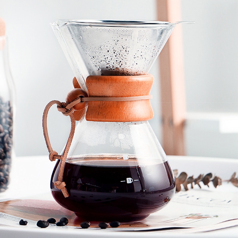 Høy temperaturbestandig glass kaffetrakter kaffekanne diy kjøkken espresso kaffe med filterkanne i rustfritt stål