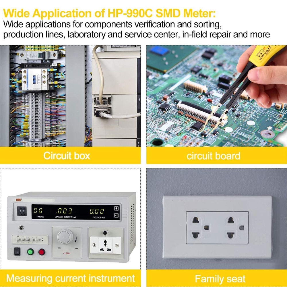 990C Digital SMD Tester Capacitance Meter for Diode Capacitance Resistance Tweezers Meter Battery Tester with Spare Test Pin