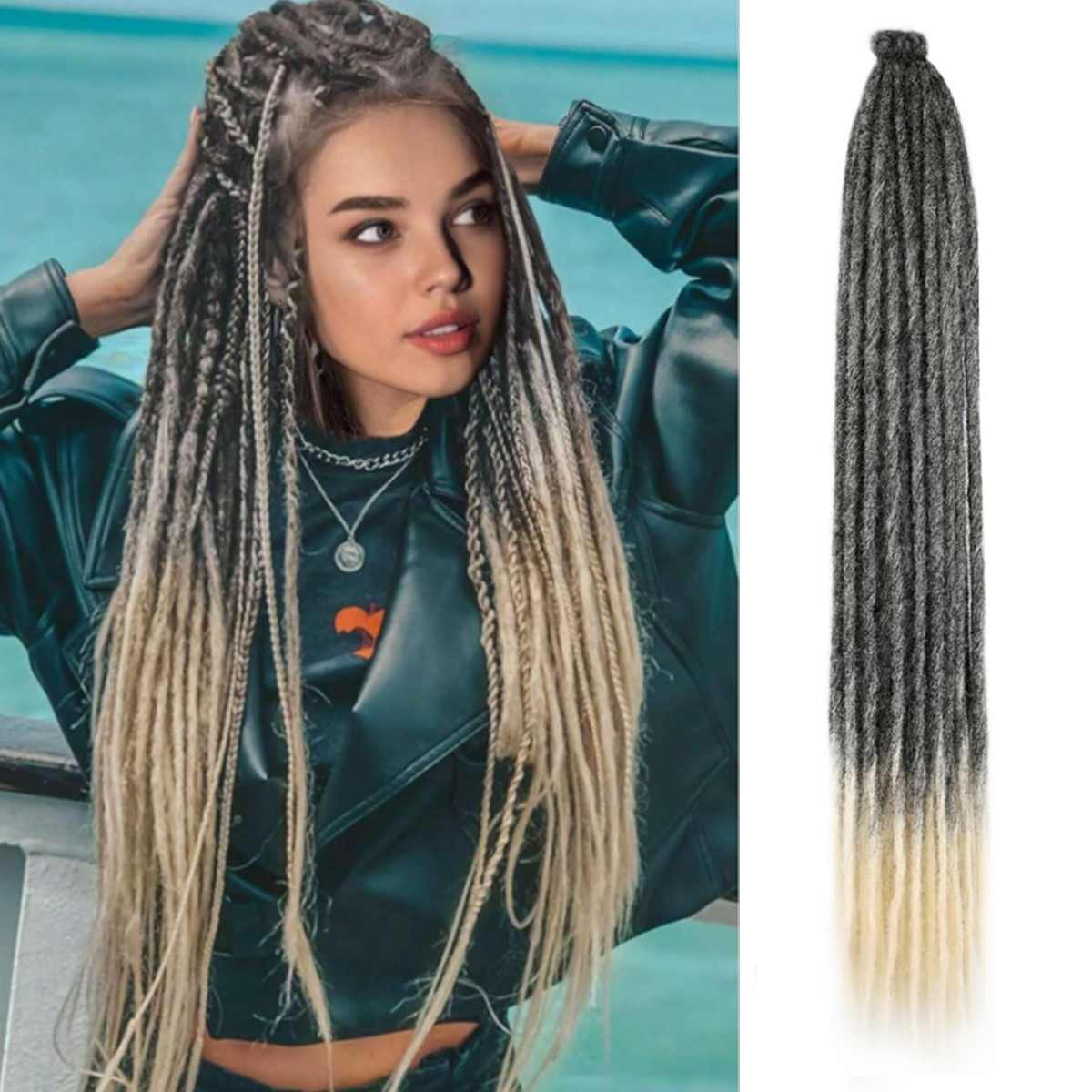 Extensiones de cabello rastas sintéticas de 24 pulgadas, rastas suaves de un solo extremo, rastas estilo Hippie para mujeres: T1B/613 / 10 unids/lote