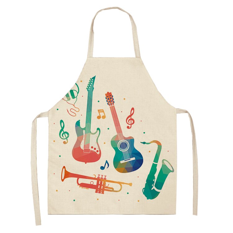 Musical Instrument Kitchen Aprons For Women Cotton Linen Bibs Household Cleaning Pinafore Home Cooking Apron 53*65cm WQL0141: 2WQ-WQL0141-32