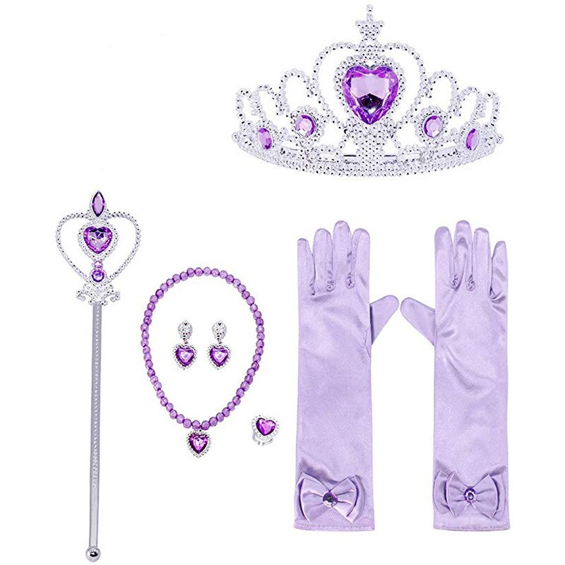 7pcs/lot Girls Princess Elza Dress Up Accessories Crown Necklace Ring Earring Wand Gloves Kids Jewelry Set Cosplay Toys: Purple 7pcs