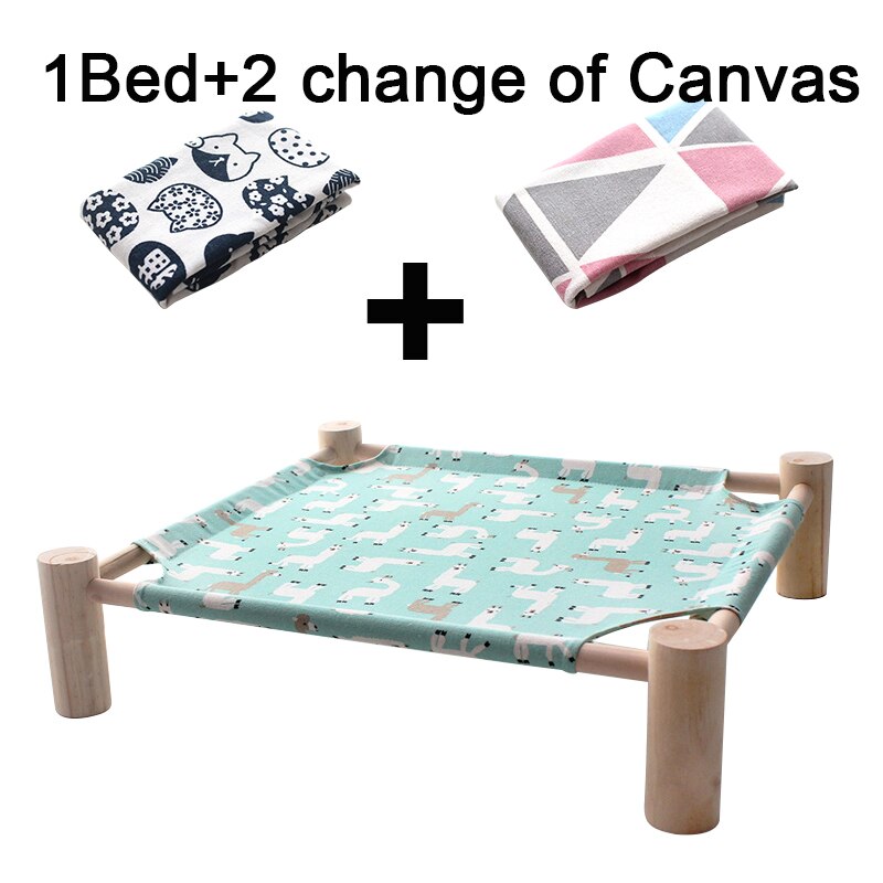 Hamaca desmontable de madera para cama de gato, cama gato radiador, camas perros pequeños, tumbona, esterillas, suministros para gatos, para dormir de verano: B 1Bed and 2Canvas
