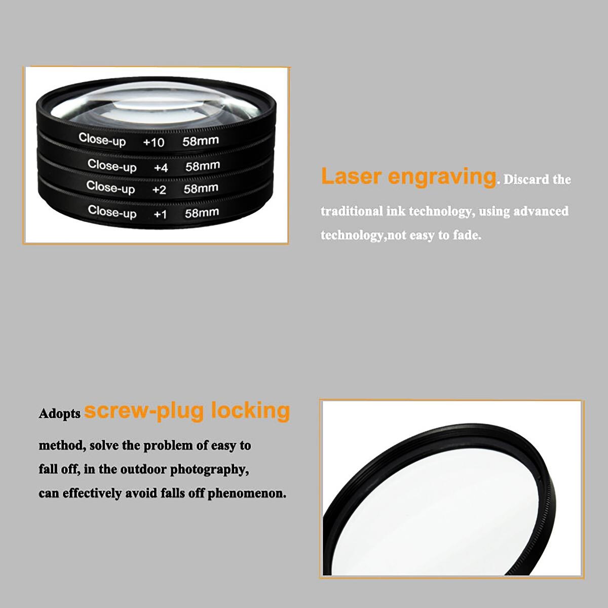 58mm kamera makro close -up filter linse kit  +1 +2 +4 +10 til canon eos 1200d 1100d 700d 650d 600d 550d 500 d 100d rebel  t5i t4i len