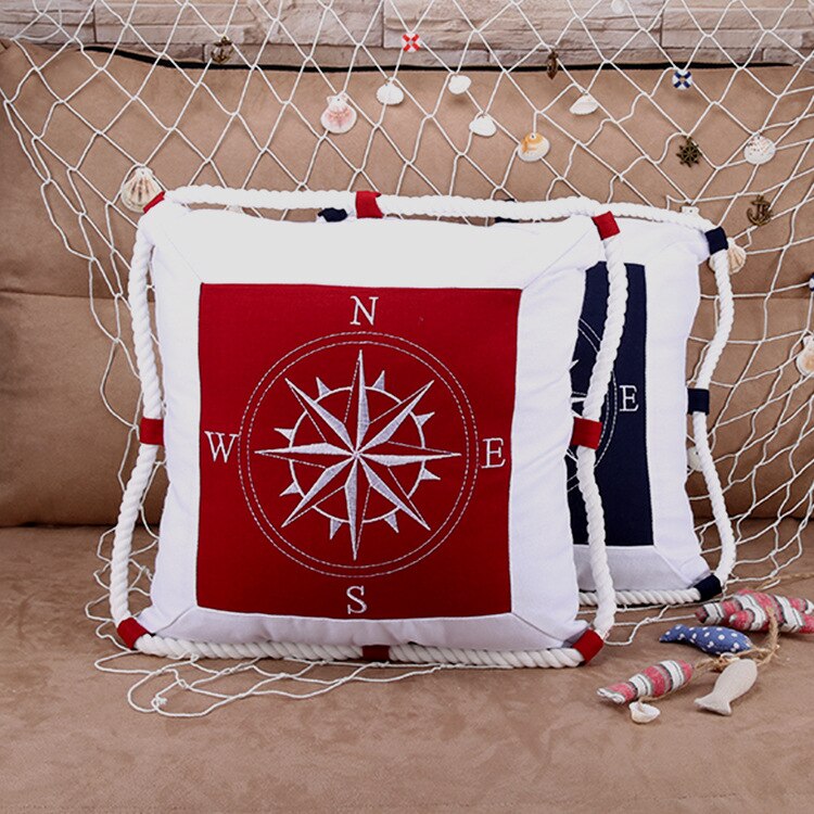 Medelhavet navigering inredning marin havet marin örngott canvas för kompass broderi kuddfodral