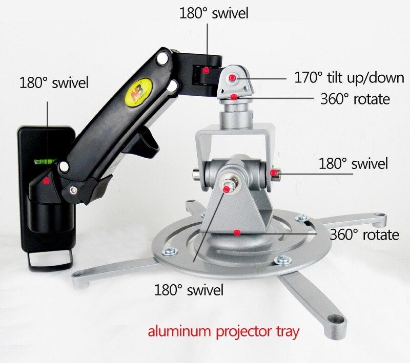 DL-F120PR3 universal projector wall mount stand gas spring 1-6kg with projector hook tray 3 holes 4 holes