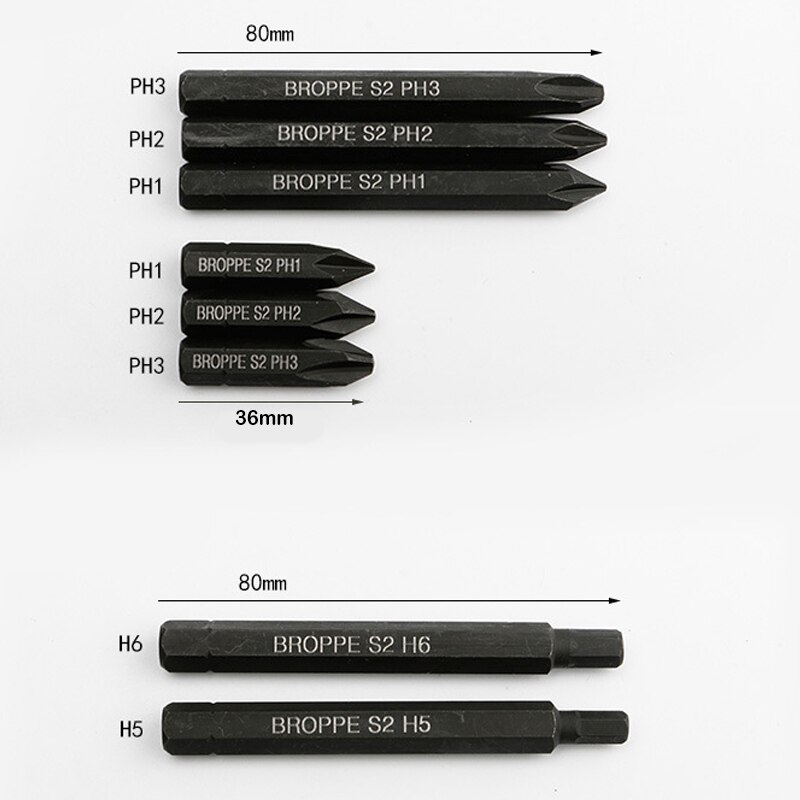 3pcs Cross Impact Screwdriver Bits 8mm Hex Shank 80mm 36mm Cross Screwdriver Bits Set PH1 PH2 PH3 S2 Hand Tools