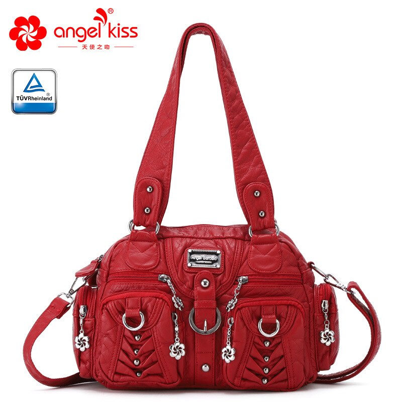 Luksus skuldertasker til kvinder blødt pu læder crossbody tasker multi lomme rejsetasker: Rød