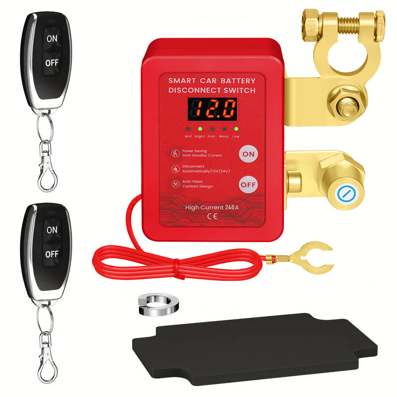 Interruptor de apagado 240A, interruptor de desconexión remota de batería de 12V con pantalla de voltaje Led, interruptor de apagado de energía automático para automóvil: Rojo