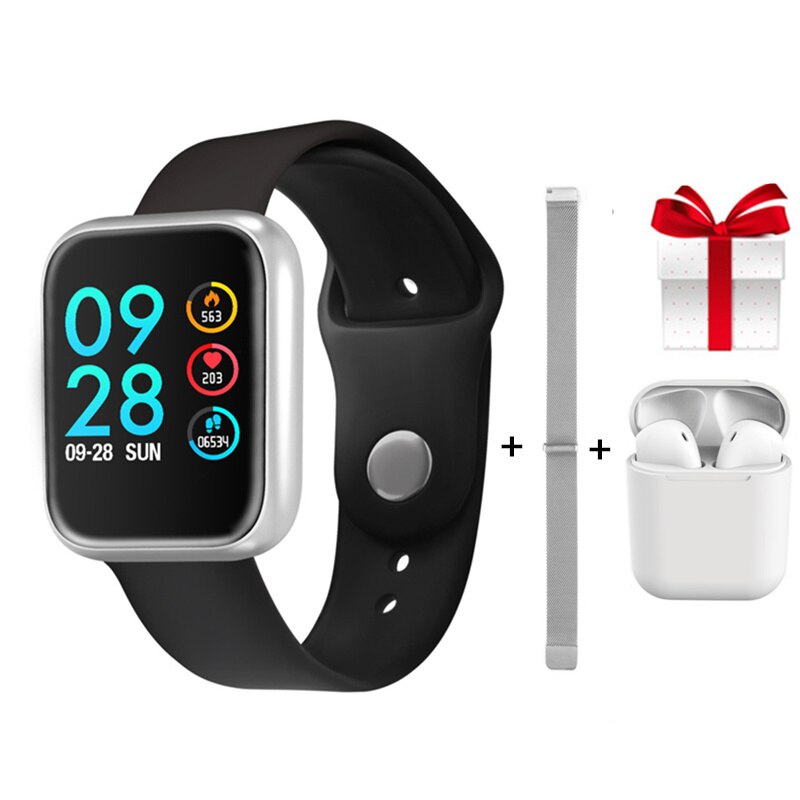 Smart ur p70+ øretelefon + rem / sæt vandtæt ip68 smartwatch p70 pro sports fitness tracker puls blodtryk vs b57: Sølv smartwatch