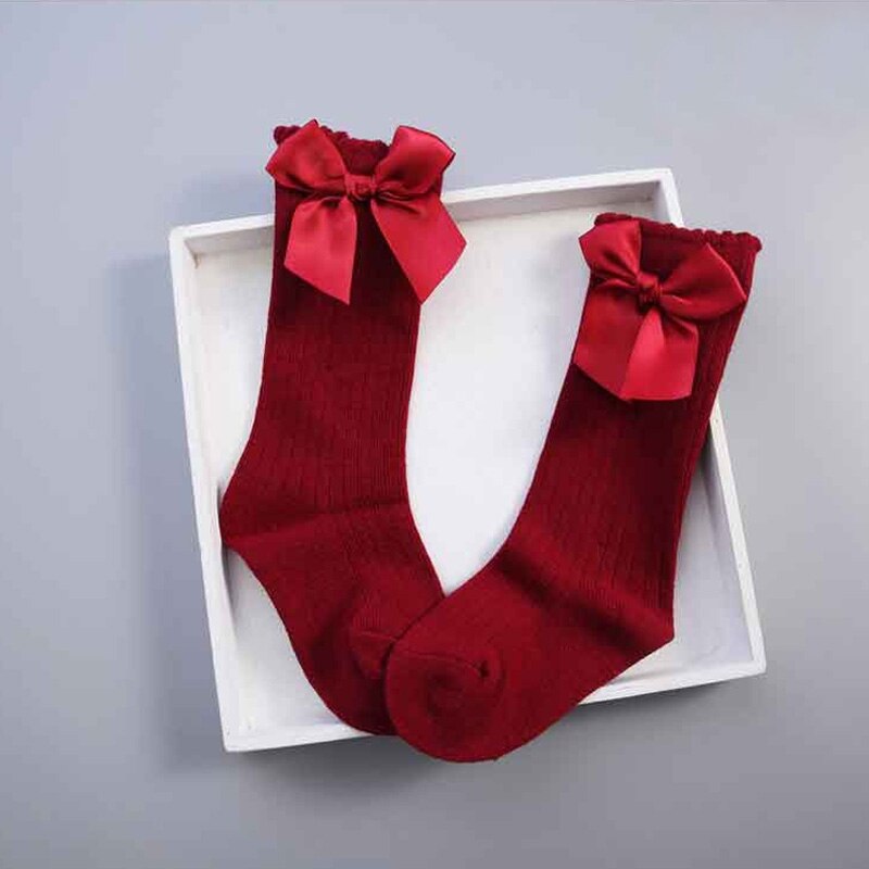 Meisjes Kind Sokken Lint Boog Katoen Zachte Half Meisjes Sok Baby peuter Prinses Mooie Knie Sokken Kids Sokken Katoen 0 Tot 6 T: Red / 24M