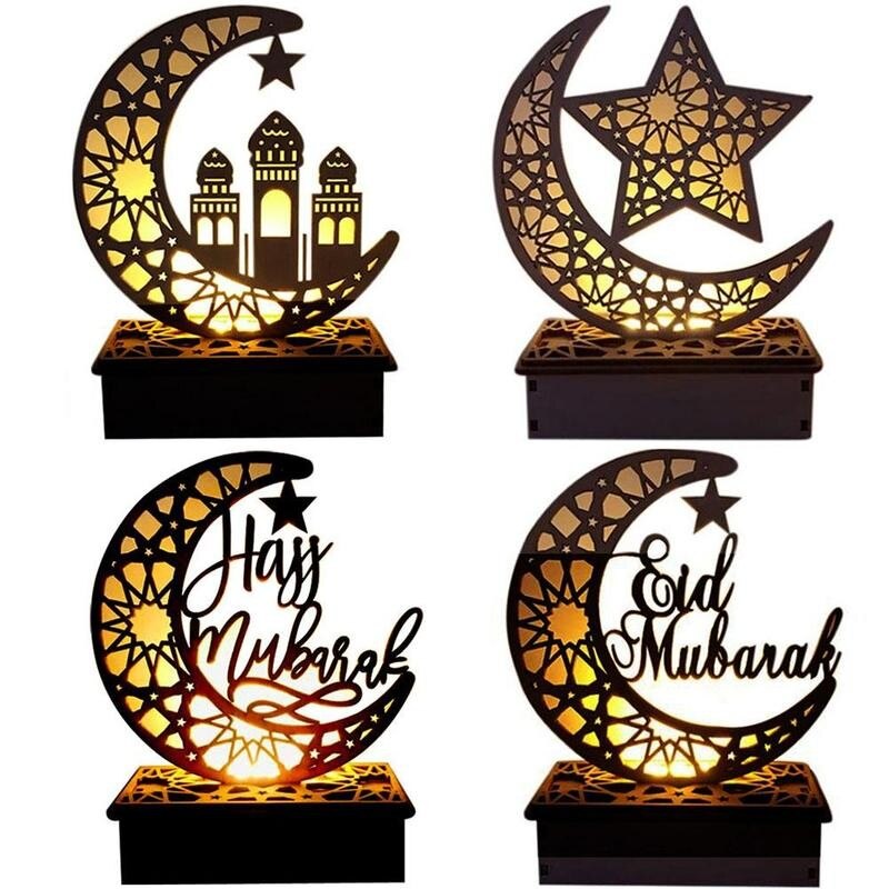 Eid-lámpara colgante de madera con forma de luna para mujer, colgante de Luna, letras caladas
