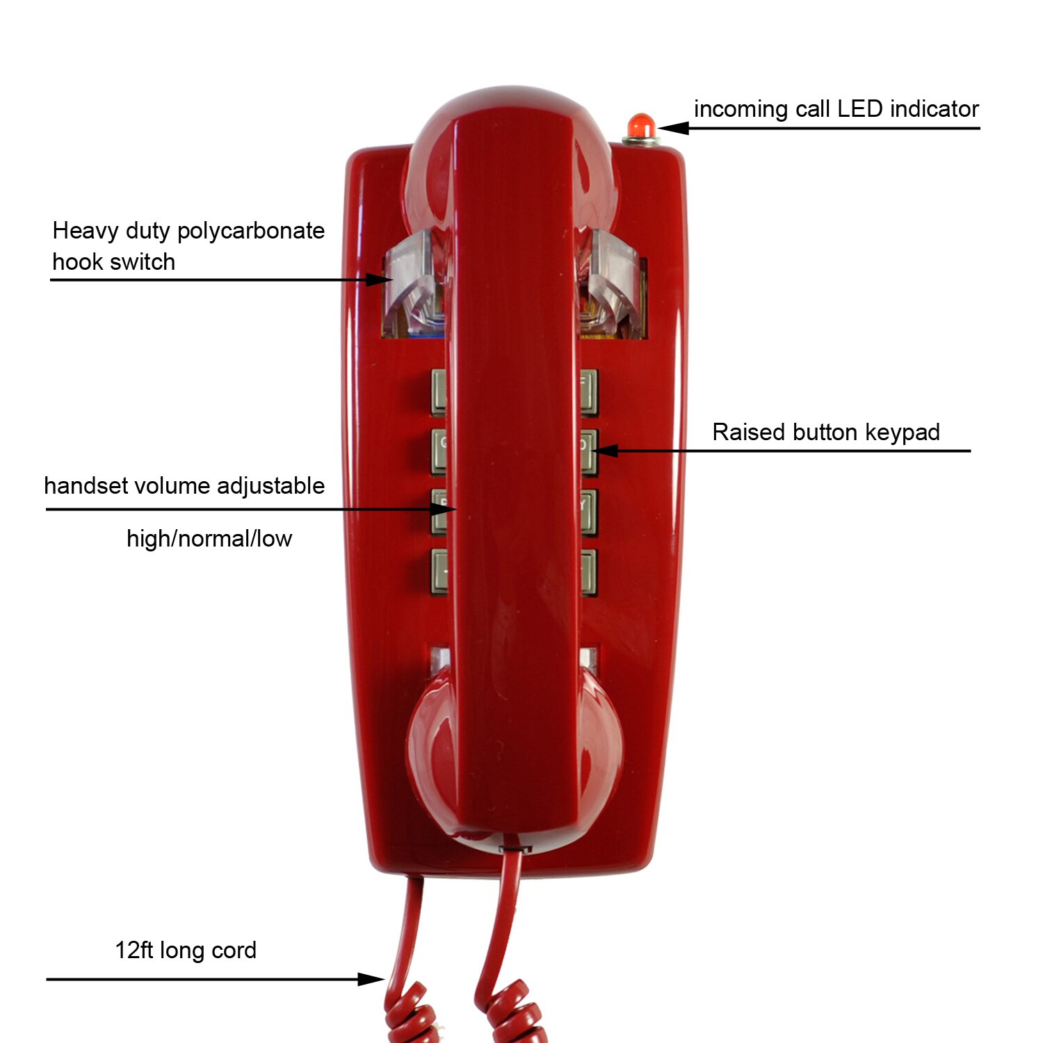 Klassische rot Zauberstab Telefon Jahrgang retro Stil Zauberstab Montiert Telefon Analog Alten Schule Telefon mit Schnur Für Heimat Sekretariat Hotel