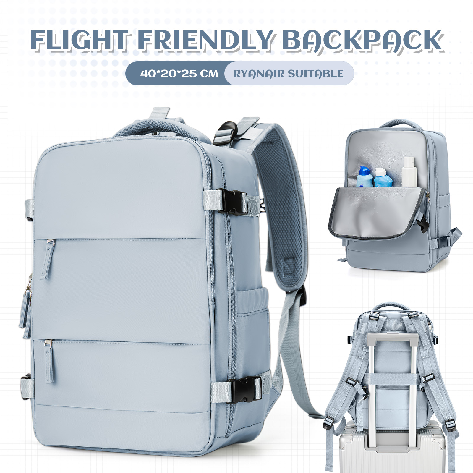Men Portable Laptop Hand Luggage Backpack Waterproof Carry on Backpack Travel Cabin Airplane 40x20x25 Women Anti-Theft Backpack: black