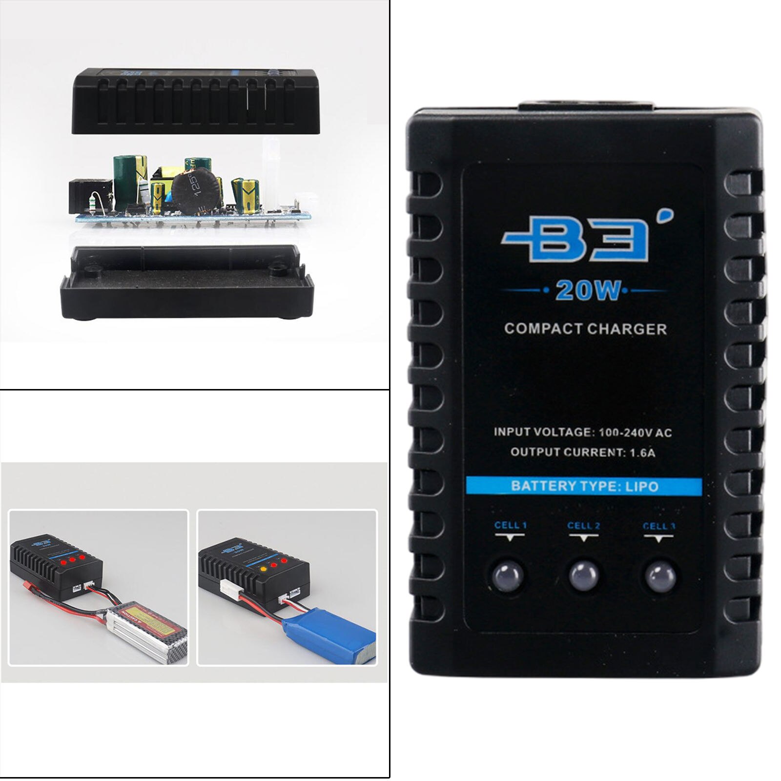 B3 20W Balance Charger for 7.4V 11.1V Lithium Battery Portable Plug-EU
