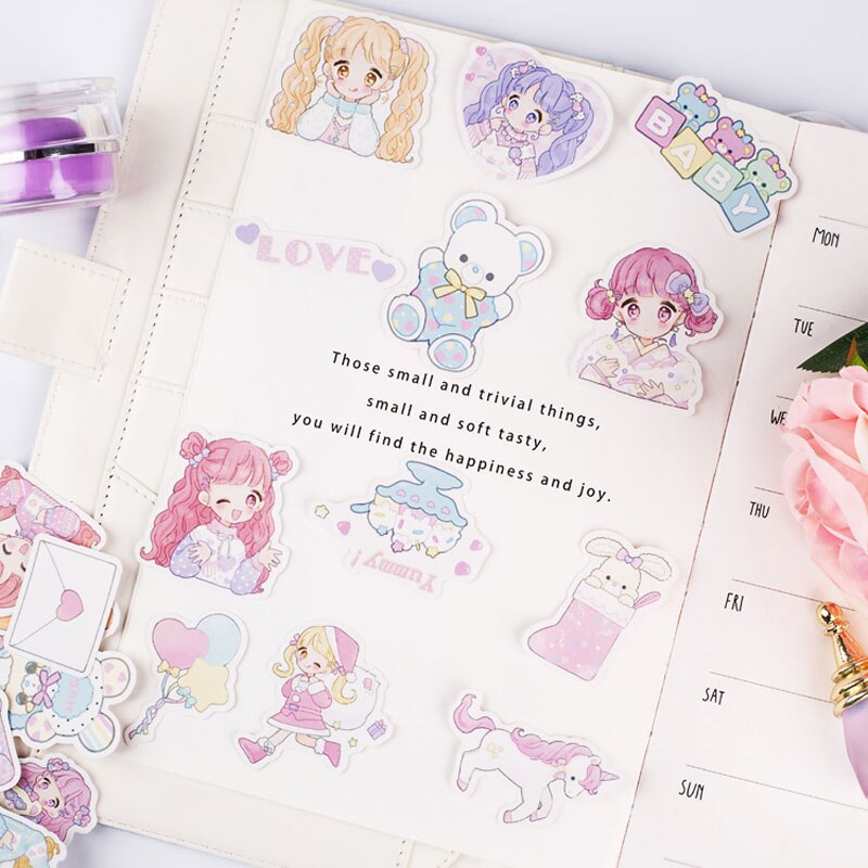 44pcs/lot Cute Girl Diary Planner Decorative Stickers Kawaii Animals Scrapbooking Label Stationery Journal Stickers