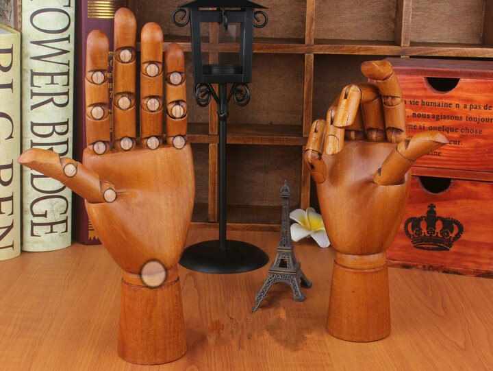 1 pair Flexible joints of wooden mannequin hands, Display props for jewelry, Man's hands