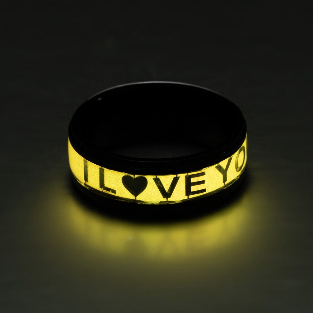 Anillos fluorescentes con letras de amor para hombre y mujer, joyería con brillo en la oscuridad, color negro, luminoso, a la , talla 13