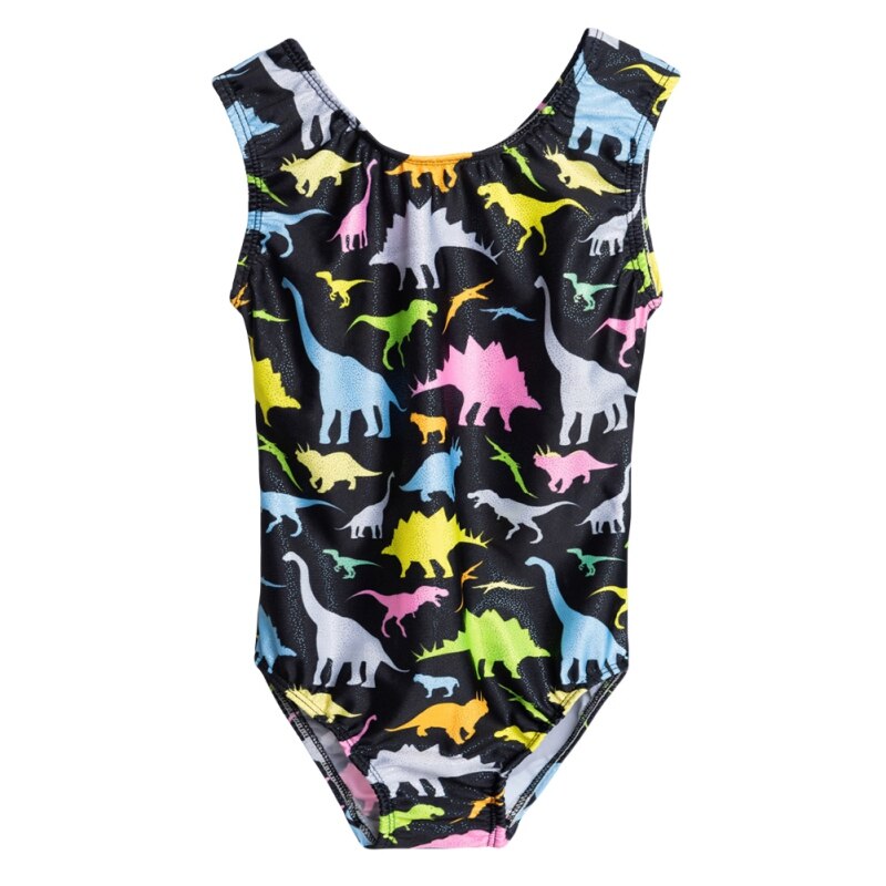 Cute Dionosaur Print Glitter Leotards Girls Kids Gymnastics Leotards Dance Dress Jumpsuit Teens Sleeveless Kids Dance Wear: A130