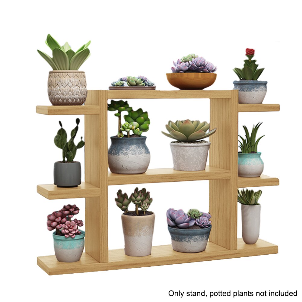 Décoration d'intérieur porte-fleurs debout libre bureau balcon moderne jardin Multi couches bois plante Stand bureau à domicile: Wood Color H