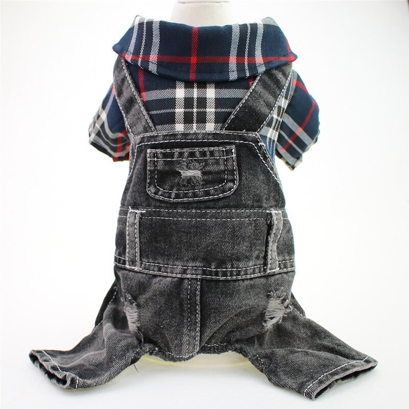 Dog Jumpsuit Plaid Blue Black Denim Jacket Cat Coat Jeans Overalls Pet Clothes for Small Dogs Shih Tzu Jumpsuits Clothing