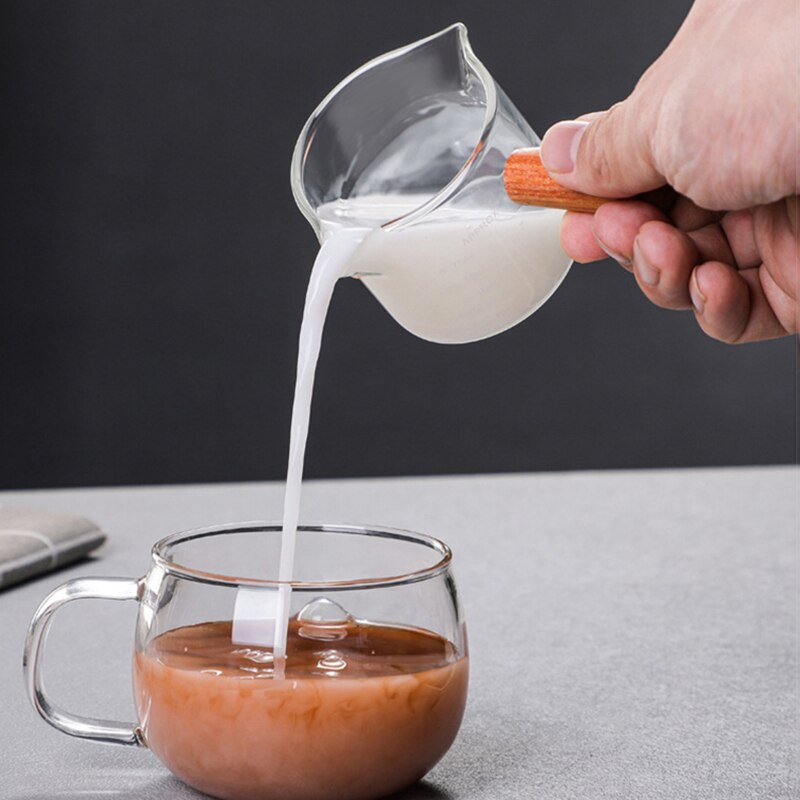 75ml Coffee Milk Jugs Measuring Cup with Scale Heat-resistant Glass with Wooden Handle High Borosilicate Glass Cups