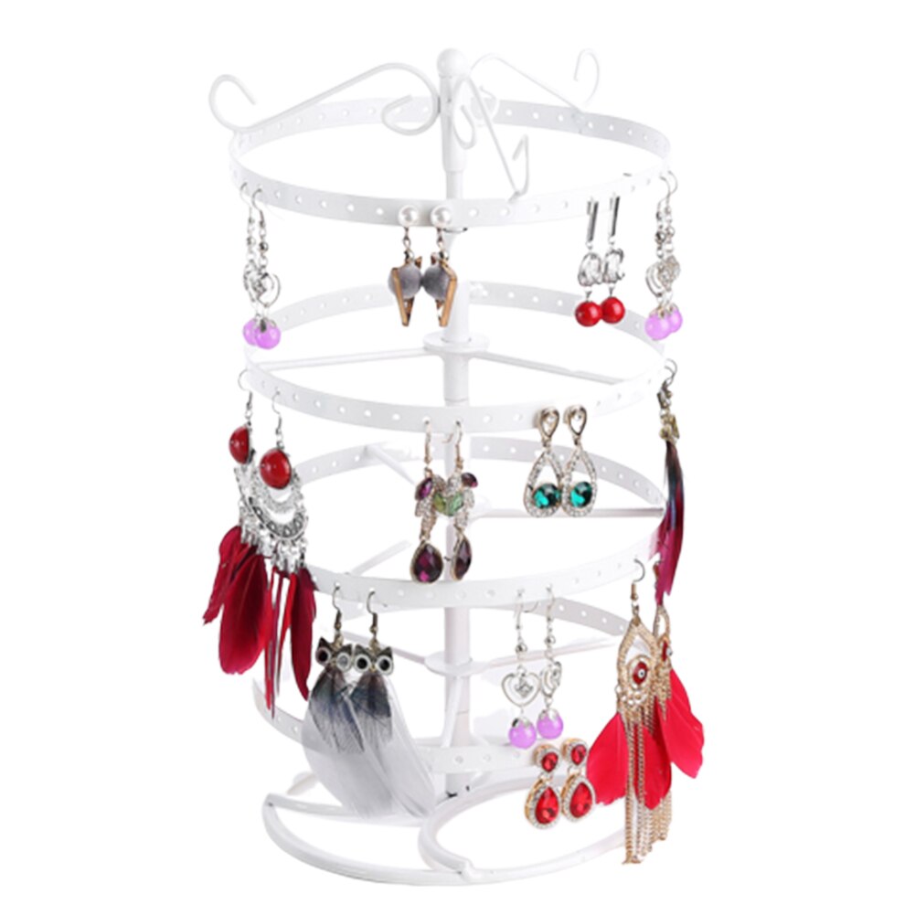5-Tier Round Rotating Jewelry Organizer - Metal Display Stand Rack for Earrings, Necklaces: White