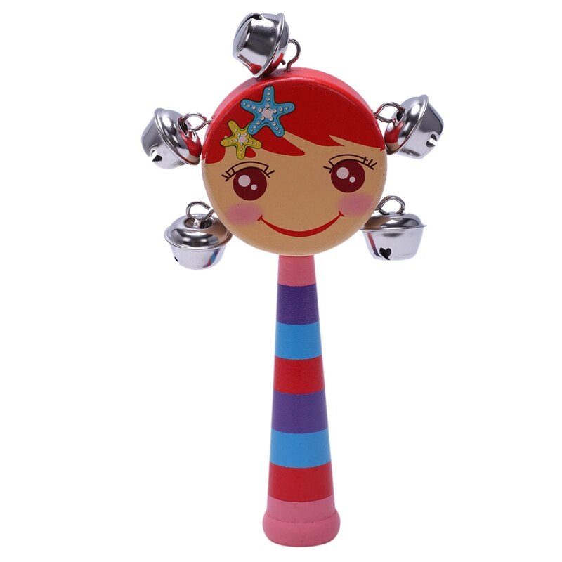 1pc Baby Kids Regenboog Houten Handvat Bell Jingle Stick Shaker Rattle Speelgoed